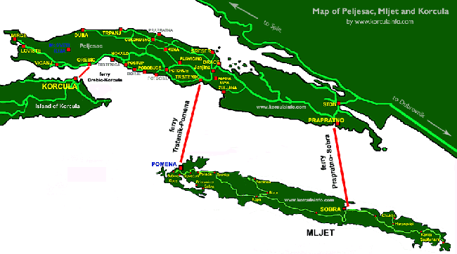 Млет, карта побережья Хорватии