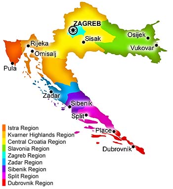 Карта Хорватии по регионам