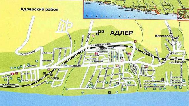 Адлер - туристическая карта курорта
