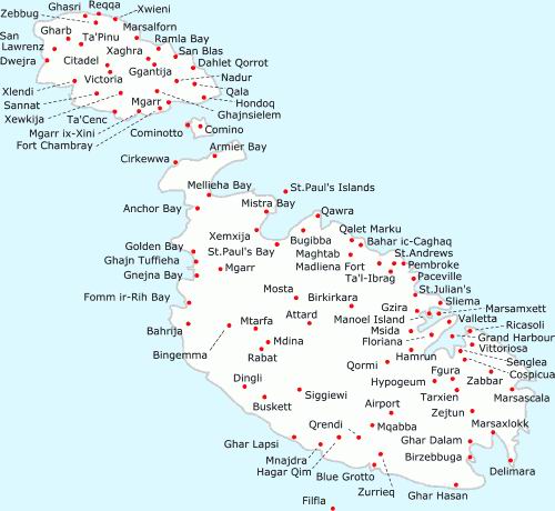 Города Мальты на карте