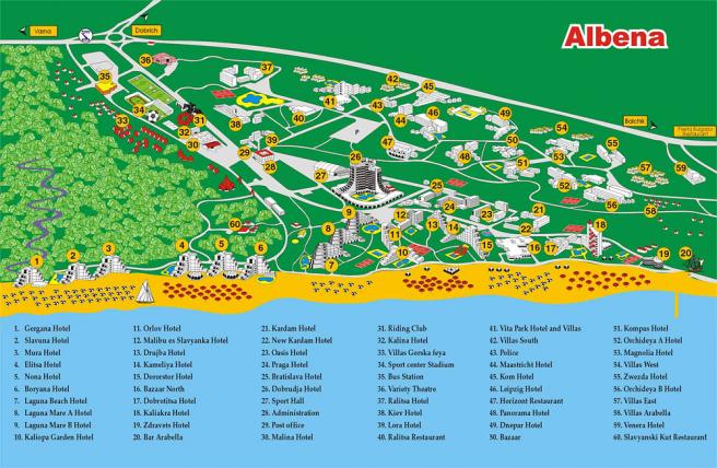 Карта курорта Албена, фото